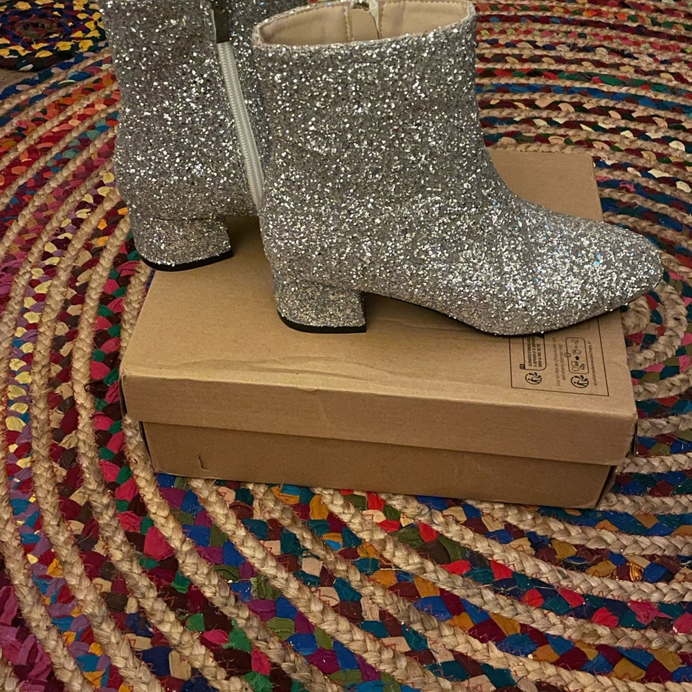 Silver Glitter Ankle Boots